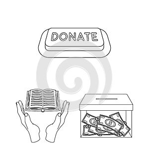 Charity and donation outline icons in set collection for design. Material aid vector symbol stock web illustration.