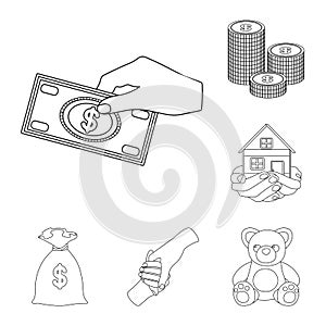 Charity and donation outline icons in set collection for design. Material aid vector symbol stock web illustration.