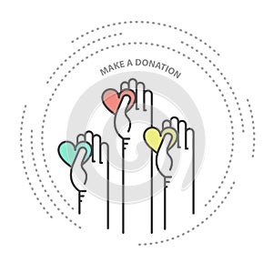 Charity, donation and philanthropy concept icon - hands with heart photo