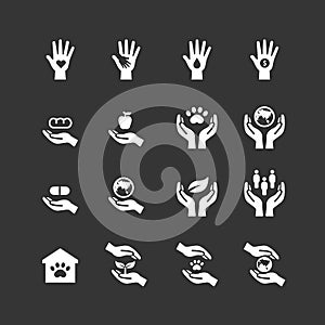 Charity and donation silhouette icons flat line design vector