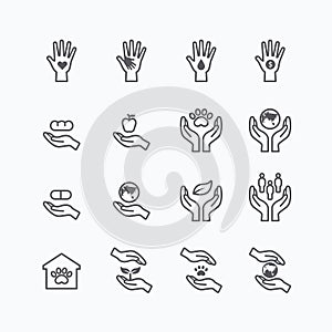 Charity and donation silhouette icons flat line design vector