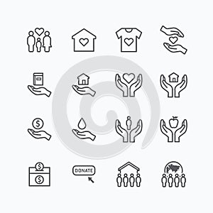 Charity and donation silhouette icons flat line design vector