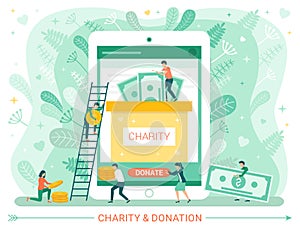 Charity Donation Web Poster, People Donate Money