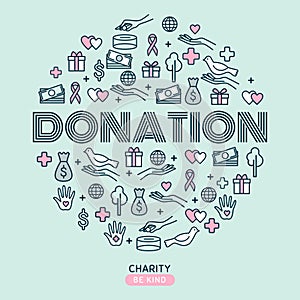 Charity and donations. Set with thin line icons. Vector illustratio photo