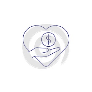 Charity foundation donation give hand love outline icon