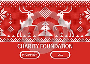 Charity foundation web banner, information call support flat vector illustration. Running deer logo donation company.
