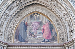 Charity among the founders of Florentine philanthropic institutions, Left Portal of Cattedrale di Santa Maria del Fiore, Florence,