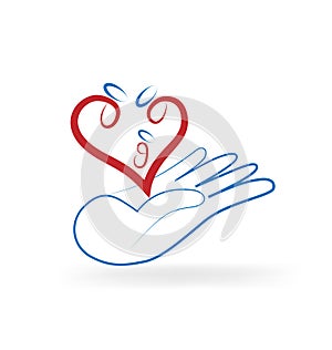 Charity hand, gift of love heart, vector icon