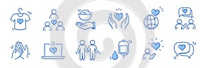 Charity hand, money, blood donation doodle line icon. Charity volunteer, support, blood donor concept icon set