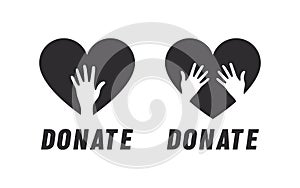 Charity hearts. Concept of charity. Donation icons. Donate, giving money and love. Vector illustration