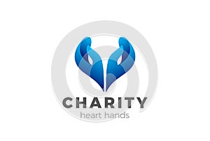 Charity Help Hands Heart shape Logo design vector.