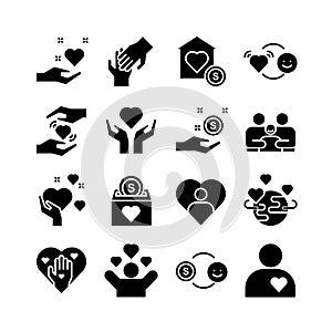 Charity icon set, Share, help care icon collection