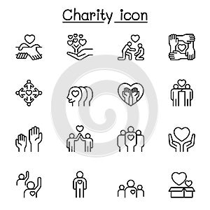Charity icon set in thin line style