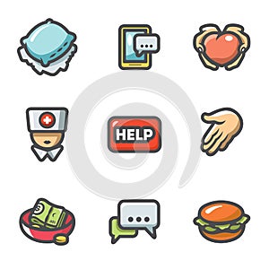 Charity Icons Set. Vector Illustration.