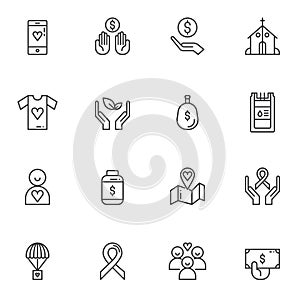 Charity line icons set