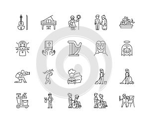 Charity line icons, signs, vector set, outline illustration concept