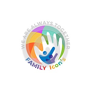 Charity logo with family design template, colorful icons