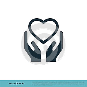 Charity Logo Template. Heart and Hand Icon. Help and Love Vector. Illustration Design. Vector EPS 10