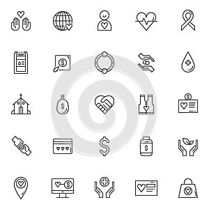 Charity outline icons set