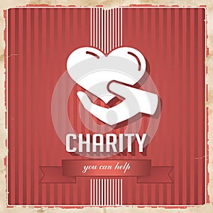 Charity on Red Striped Background in Flat Design.