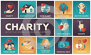 Charity - set of flat design infographics elements