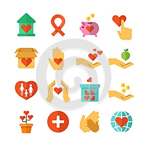 Charity, social help, money donate, nonprofit funding, generous hands vector icons photo