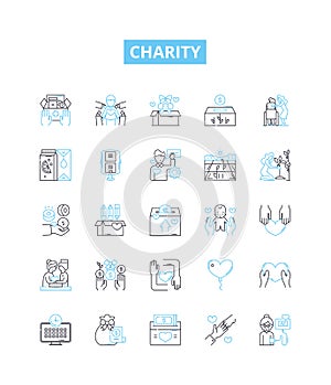 Charity vector line icons set. philanthropy, benevolence, donation, helping, compassion, kindness, kindness illustration