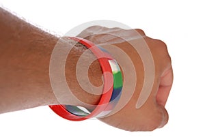 Charity wristbands on wrist cutout