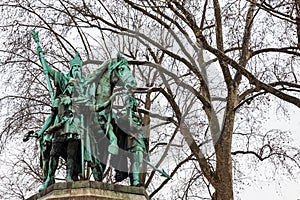 Charlemagne and His Guards monument situated next to the Notre Dame Cathedral