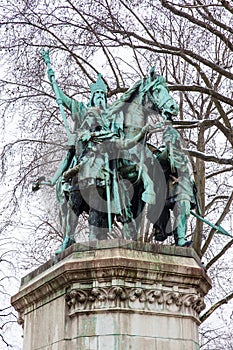 Charlemagne and His Guards monument situated next to the Notre Dame Cathedral