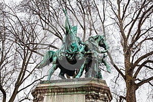 Charlemagne and His Guards monument situated next to the Notre Dame Cathedral