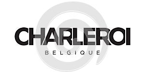 Charleroi in the Belgium emblem. The design features a geometric style, vector illustration with bold typography in a modern font