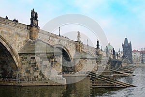 Charles Bridge above the Vltava river, Prague