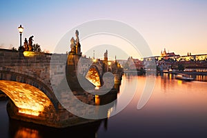 Charles bridge at the amazing sunset