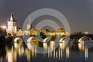 Charles Bridge and the center of Prague on a night HDR photo