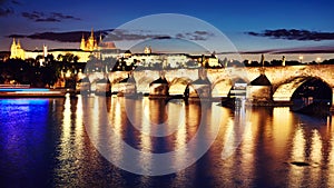 Charles Bridge and Hradcany at dusk, Czech Republic