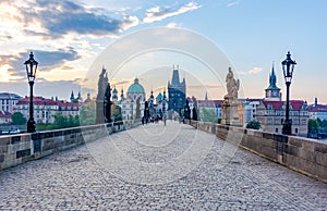 Charles Bridge Karluv Most at sunrise, Prague, Czech Republic