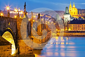 Charles bridge, Moldau river, Lesser town, Prague castle, Prague