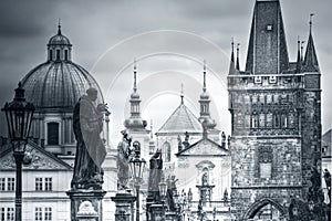 Charles Bridge and monuments in Prague.