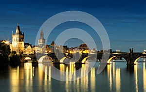 Charles Bridge at night in Prague