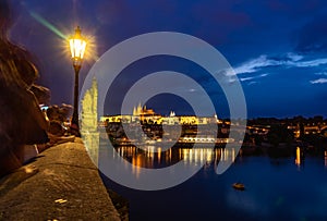 Charles Bridge at night Prague in Czech Republic.