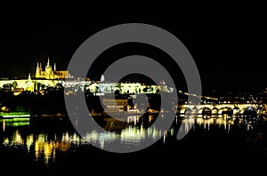The Charles Bridge at night in Prague - Czech Republic
