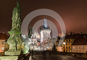 Charles Bridge, night scene in Prague
