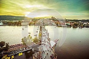 Charles Bridge over Vltava river in Prague