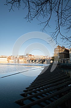 Charles Bridge over Vltava river. View of Prague. Detail of the Prague in the Old Town. Czech Republic