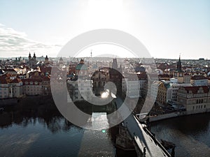 Charles Bridge over Vltava river. View of Prague. Detail of the Prague in the Old Town. Czech Republic