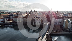 Charles Bridge over Vltava river. View of Prague. Detail of the Prague in the Old Town. Czech Republic