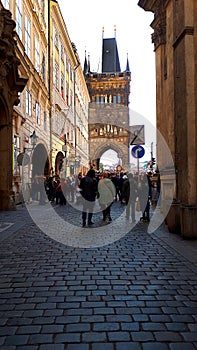 The Charles Bridge in Prague, Capital of the Czech Republic was built in 1357 to cross the River Vlatva.