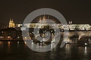 Charles Bridge and Prague Castle at night