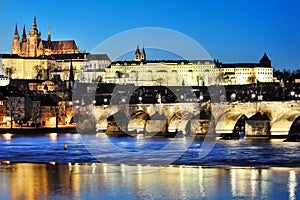 Charles Bridge and Prague castle by night